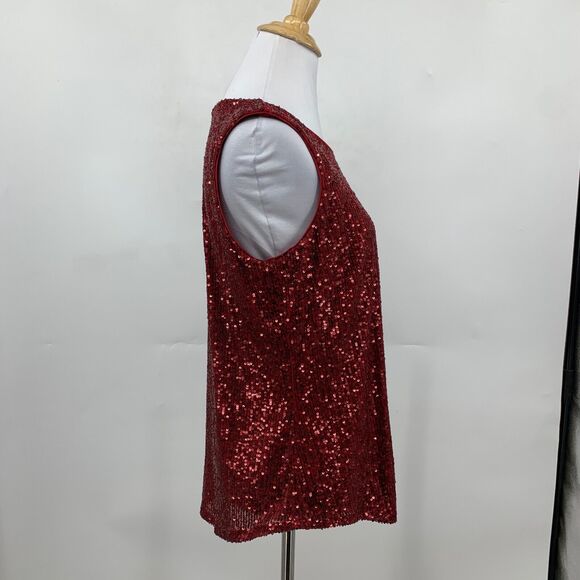 DKNY Tank Top Womens S Small Ruby Sequined Round Neck Sleeveless Keyhole Lined - Picture 4 of 13